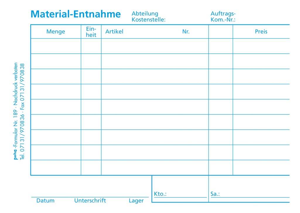 Formular Material-Entnahmeschein, A6 quer, | 100 Blatt mit Blaupapier