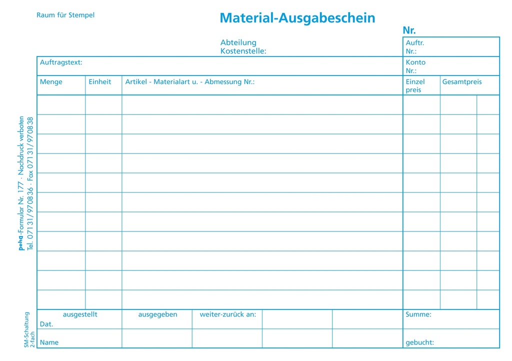 Formular Material-Ausgabeschein, A5 quer, | 100 Blatt