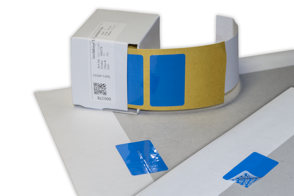 Siegel-Etiketten, blau "OPENED/VOID" | 40 x 25 mm (50 Stk.)