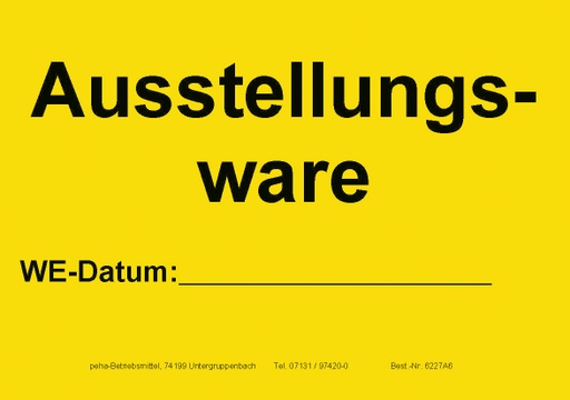 [622V-A627] Hinweis-Etiketten Einzelblatt DIN A6 (100 Stk.) | Text:"Ausstellungsware" (gelb)